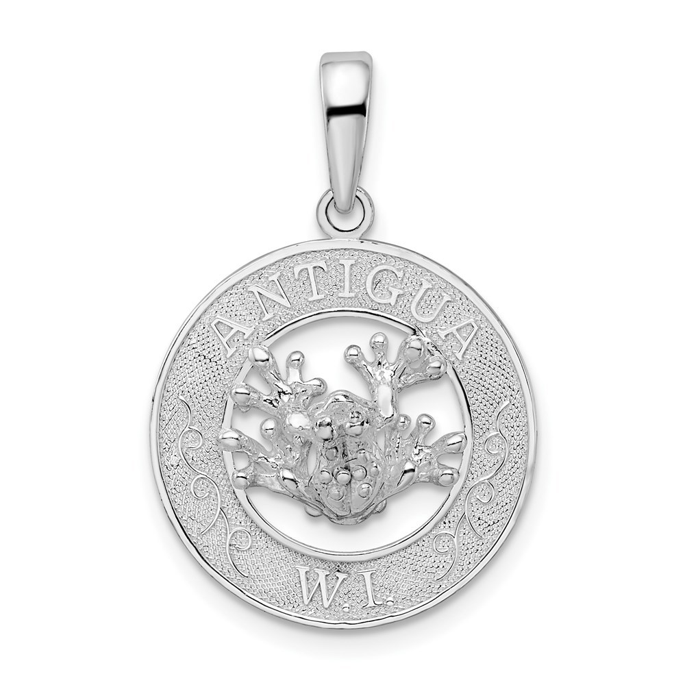 925 Sterling Silver Travel Antigua,W.I. Circle Frog Charm Necklace Pendant